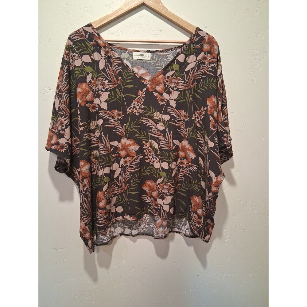 Natural Life Easy V-Neck Top Size M Boxy Floral Oversized Boho Cottagecore